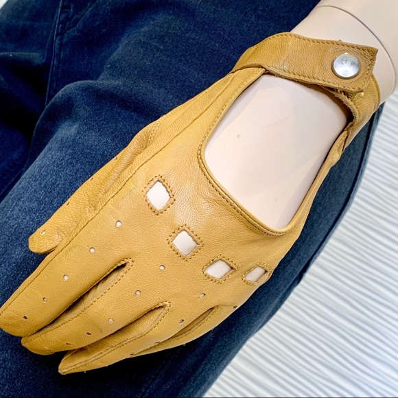 Genuine Leather Mustard Yellow Gloves Size Small - Picture 1 of 7
